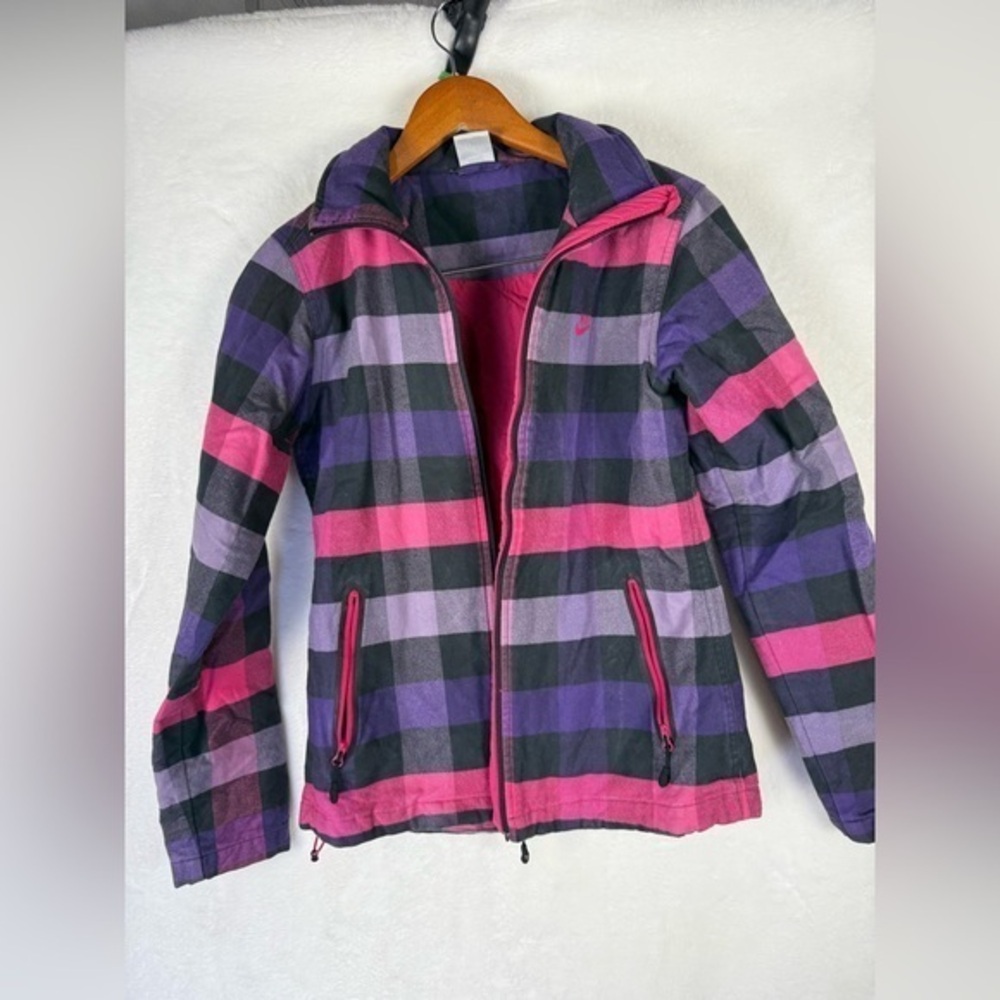 Retro Nike Sportswear Plaid Zip Up Jacket Women’s Small Pink Purple Black coat